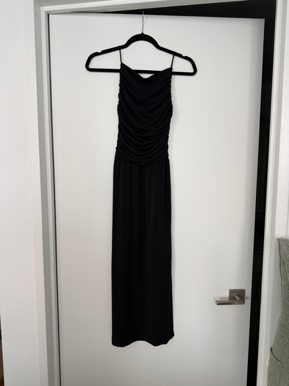 LOFT Black Maxi Dress with Ruched Bodice